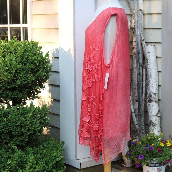NEW Soft Surroundings Coral Silk Floral Embroidery on Cotton Sleeveless Tunic 3X - Picture 4 of 9
